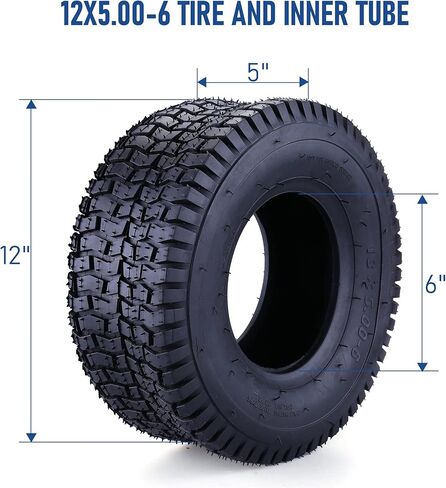مجموعة إطارات وأنبوب داخلي مقاس 12 × 5.00-6 لشفرات الحلاقة (الإصدارات 19+) Dirt Quad وGo Kart، والدراجة الترابية، وATV، وجرارات الفناء، وجزازة العشب وأكثر من ذلك، أنبوب داخلي بديل ممتاز للإطارات مع ساق صمام معدني منحني مجموعة واحدة in Kuwait