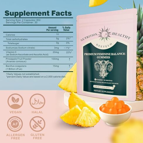 Premium Feminine Balance Gummies for Women - Hawaiian Pineapple Flavor for Women pH Balance & Digestive Health, Immune Support, Non-GMO, Vegetarian Friendly - 60 C in Saudi Arabia