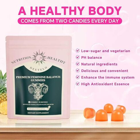 Premium Feminine Balance Gummies for Women - Hawaiian Pineapple Flavor for Women pH Balance & Digestive Health, Immune Support, Non-GMO, Vegetarian Friendly - 60 C in Saudi Arabia