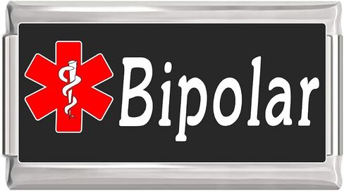Bipolar Medical Alert Italian Charm on Black Superlink Bracelet Jewelry Link in Saudi Arabia