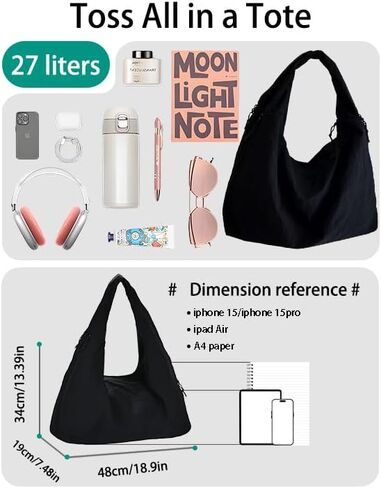 Large Slouchy Nylon Hobo Bag Women Crescent Shoulder Bag Vintage Tote Bag Casual Shopper Handbag for Gym Commute in Saudi Arabia
