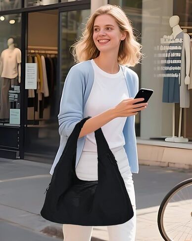 Large Slouchy Nylon Hobo Bag Women Crescent Shoulder Bag Vintage Tote Bag Casual Shopper Handbag for Gym Commute in Saudi Arabia