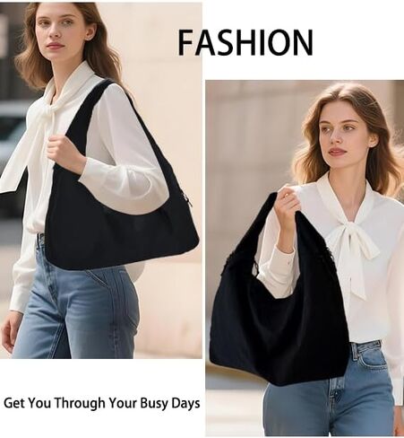 Large Slouchy Nylon Hobo Bag Women Crescent Shoulder Bag Vintage Tote Bag Casual Shopper Handbag for Gym Commute in Saudi Arabia