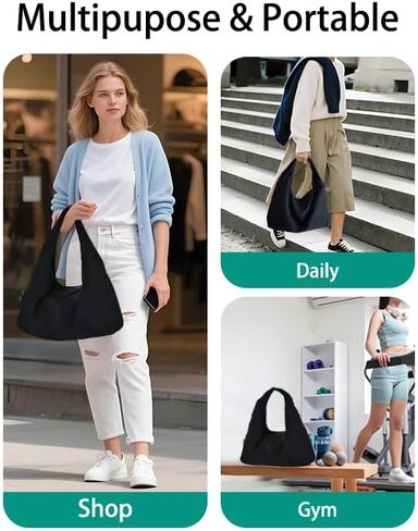 Large Slouchy Nylon Hobo Bag Women Crescent Shoulder Bag Vintage Tote Bag Casual Shopper Handbag for Gym Commute in Saudi Arabia