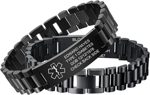 Personalized Medical Alert Bracelets for Men - Free Engraving Medical ID Bracelet Adjustable Stainless Steel Waterproof Wristband Custom Emergency Bracelet Jewelry for Autism Allergy Diabetic Epilepsy in Saudi Arabia