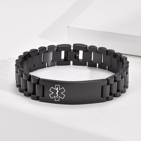 Personalized Medical Alert Bracelets for Men - Free Engraving Medical ID Bracelet Adjustable Stainless Steel Waterproof Wristband Custom Emergency Bracelet Jewelry for Autism Allergy Diabetic Epilepsy in Saudi Arabia