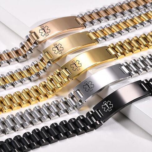 Personalized Medical Alert Bracelets for Men - Free Engraving Medical ID Bracelet Adjustable Stainless Steel Waterproof Wristband Custom Emergency Bracelet Jewelry for Autism Allergy Diabetic Epilepsy in Saudi Arabia