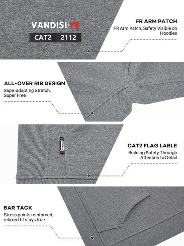 FR Hoodies for Men 100% C Flame Resistant Pullover 10.5oz FR Sweatshirt Heavy Weight Hooded Shirt in Kuwait