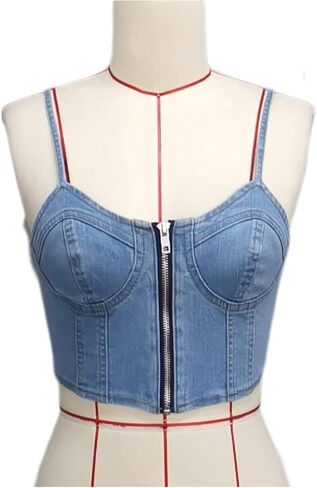 Milumia Women's Denim Bustier Crop Top Zip Front Spaghetti Strap Jean Cami Tank Tops in Saudi Arabia