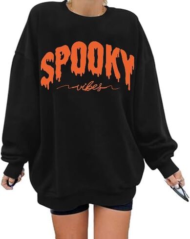 Halloween Sweatshirt for Women Oversized Spooky Season Sweaters Vintage Spooky Long Sleeve Shirt Fall Pullover Tops in Saudi Arabia