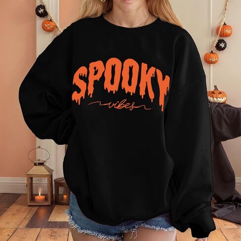 Halloween Sweatshirt for Women Oversized Spooky Season Sweaters Vintage Spooky Long Sleeve Shirt Fall Pullover Tops in Saudi Arabia