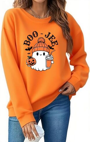 سويت شيرت Boo Jee للنساء للهالوين، سويت شيرت برسومات شبح لطيف مضحك Boo Jee Ghost بأكمام طويلة in Kuwait