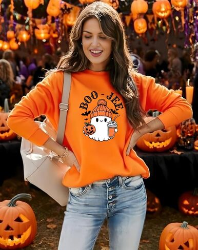 سويت شيرت Boo Jee للنساء للهالوين، سويت شيرت برسومات شبح لطيف مضحك Boo Jee Ghost بأكمام طويلة in Kuwait
