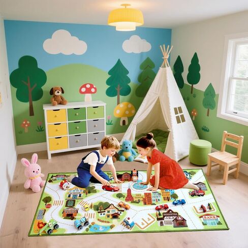 Kids City Play Rug, Educational Town Map Design with Buildings and Roads, Interactive Learning Mat,Classroom Rug in Saudi Arabia