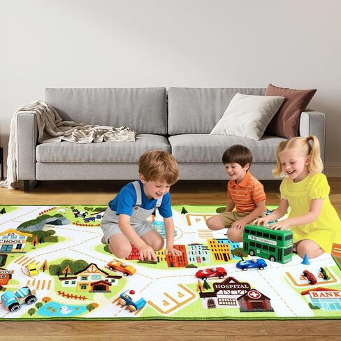 Kids City Play Rug, Educational Town Map Design with Buildings and Roads, Interactive Learning Mat,Classroom Rug in Saudi Arabia