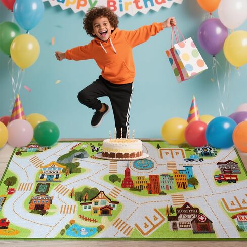 Kids City Play Rug, Educational Town Map Design with Buildings and Roads, Interactive Learning Mat,Classroom Rug in Saudi Arabia