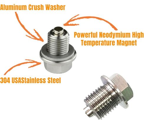 Oil Drain Plug M14 x 1.5MM Stainless Steel Magnetic Engine With High-Temperature Neodymium Magnet And Washer Fits Acura, Audi, Chevrolet, Chrysler, Dodge, Ford, Honda, Hyundai, Jeep, Kia in Kuwait
