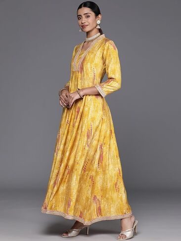 Women's Shibori Printed Anarkali Kurta, Paired With Contrast Dupatta With Four Side Fringes in Saudi Arabia