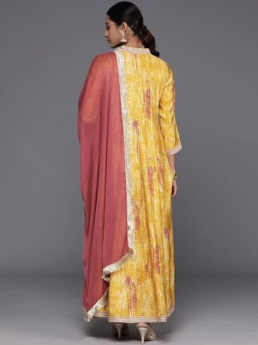 Women's Shibori Printed Anarkali Kurta, Paired With Contrast Dupatta With Four Side Fringes in Saudi Arabia