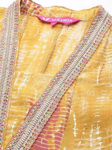 Women's Shibori Printed Anarkali Kurta, Paired With Contrast Dupatta With Four Side Fringes in Saudi Arabia