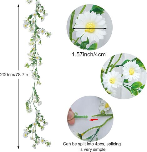 Silk Flower Garland Artificial Sunflower Garland Fake Hanging Vines with Daisy Flowers for Wall Home Party Wedding Indoor Outdoor Spring Decor in Kuwait