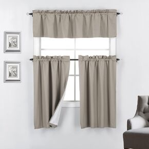 Rooney 3 Piece Thermal Backing Blackout Kitchen Window Curtain Tiers and Valance Set (Teal) in Saudi Arabia