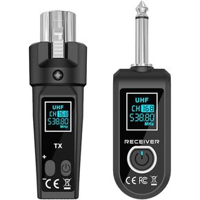 Wireless Microphone Transmitter Receiver 2.4Ghz, XLR Microphone Wireless System, Rechargeable Wireless Mic Adapter for Audio Mixer, Dynamic Mic, Electric Guitar Bass (1 receive + 2transmit) in Kuwait