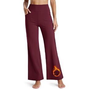 MAGCOMSEN Women's Fleece Lined Pants Waterproof High Waist Wide Leg Yoga Work Pants Warm Winter Sweatpants with Pockets in Saudi Arabia