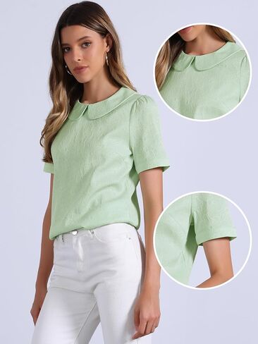 Allegra K Peter Pan Collar Blouse for Women's Floral Jacquard Puff Short Sleeve Kawaii Top in Kuwait