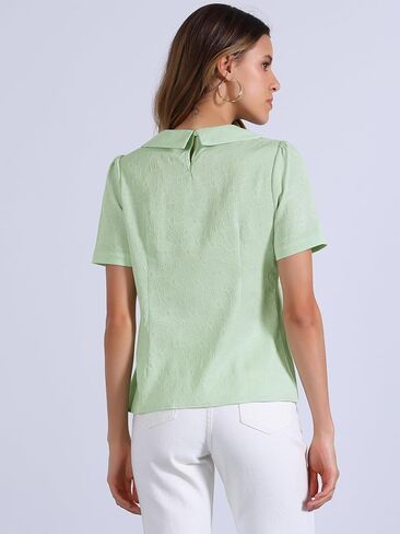 Allegra K Peter Pan Collar Blouse for Women's Floral Jacquard Puff Short Sleeve Kawaii Top in Kuwait