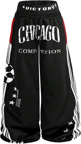 Men's Y2k Baggy Sweatpants Punk Letter Graphic Double Waist Wide Leg Jogging Pants in Saudi Arabia
