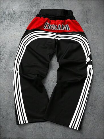 Men's Y2k Baggy Sweatpants Punk Letter Graphic Double Waist Wide Leg Jogging Pants in Saudi Arabia