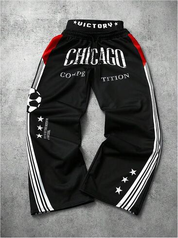 Men's Y2k Baggy Sweatpants Punk Letter Graphic Double Waist Wide Leg Jogging Pants in Saudi Arabia