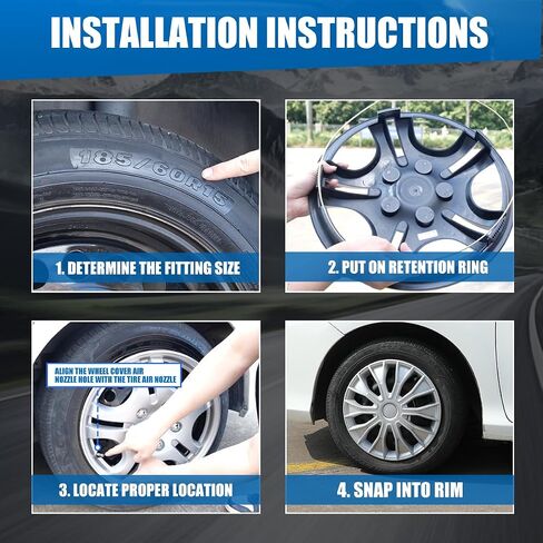 غطاء حافة العجلة العالمي مقاس 15 بوصة من WOLFSTORM، أغطية إطارات من طلاء Premiu Lacquer Snap On Car Truck SUV Hubcaps للسيارات العالمية (4 عبوات) in Saudi Arabia