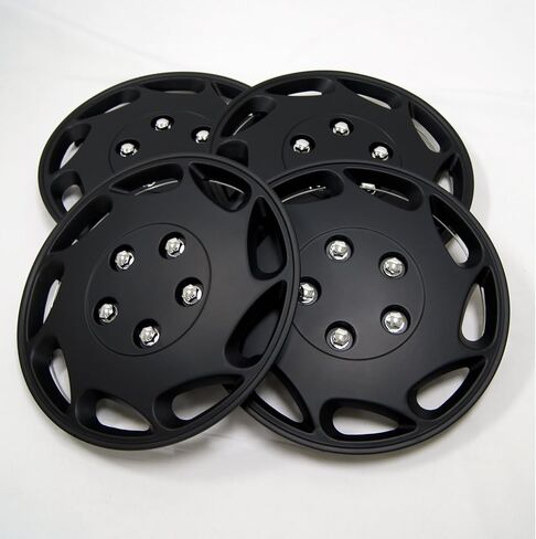 Tuningpros WC-15-807-B - حزمة من 4 أغطية محورية - أغطية عجلات من النوع الأسود غير اللامع مقاس 15 بوصة (منبثقة) in Saudi Arabia
