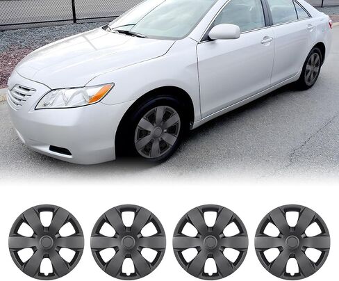 مجموعة أغطية إطارات WolfX مقاس 16 بوصة مكونة من 4 أغطية حافة عجلة لسيارة Toyota Camry [بما في ذلك الهجين] 2007-2011 (تناسب فقط المحور الفولاذي) استبدال غطاء محور حافة العجلة من مادة ABS+PC، (5091G، أسود غير لامع) in Kuwait