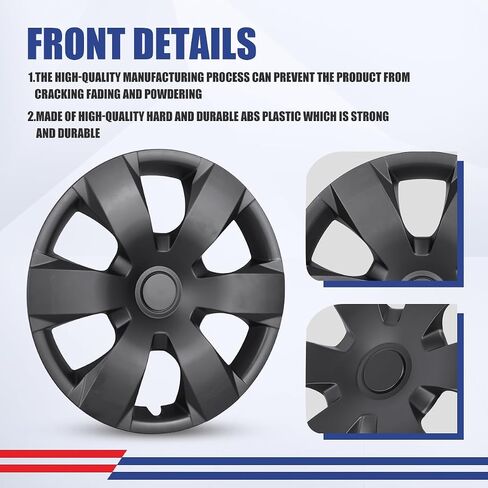 مجموعة أغطية إطارات WolfX مقاس 16 بوصة مكونة من 4 أغطية حافة عجلة لسيارة Toyota Camry [بما في ذلك الهجين] 2007-2011 (تناسب فقط المحور الفولاذي) استبدال غطاء محور حافة العجلة من مادة ABS+PC، (5091G، أسود غير لامع) in Kuwait