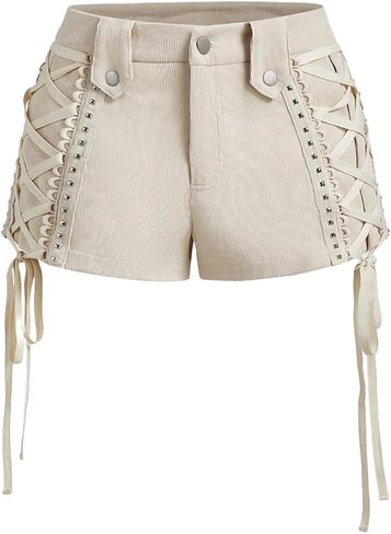 WDIRARA Women's Lace Up Tie Side Mini Shorts Western Concert Studded Shorts in Saudi Arabia