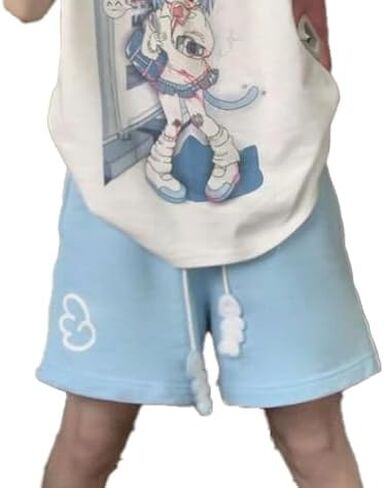 Womens Y2K Kawaii Graphic Elastic Shorts Drawstring Harajuku Cute Casual Summer Mini Beach Bottoms in Kuwait