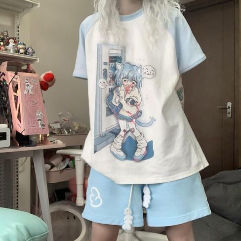 Womens Y2K Kawaii Graphic Elastic Shorts Drawstring Harajuku Cute Casual Summer Mini Beach Bottoms in Kuwait