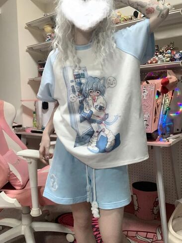 Womens Y2K Kawaii Graphic Elastic Shorts Drawstring Harajuku Cute Casual Summer Mini Beach Bottoms in Kuwait