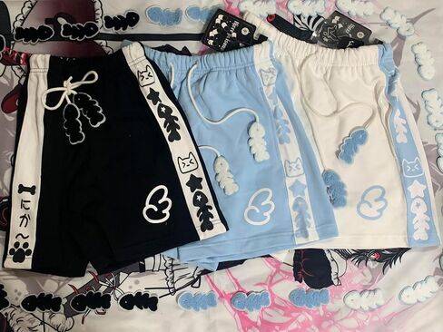 Womens Y2K Kawaii Graphic Elastic Shorts Drawstring Harajuku Cute Casual Summer Mini Beach Bottoms in Kuwait