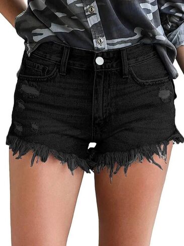 Women's High Waisted Distressed Denim Shorts, Raw Hem in Saudi Arabia