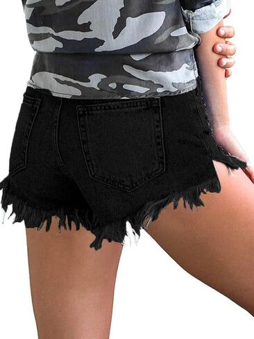 Women's High Waisted Distressed Denim Shorts, Raw Hem in Saudi Arabia