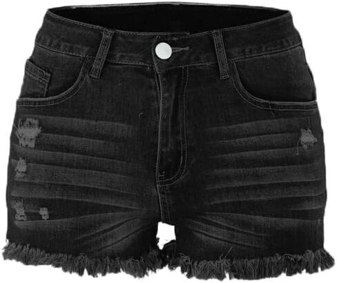 Women's High Waisted Distressed Denim Shorts, Raw Hem in Saudi Arabia