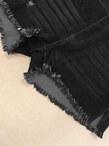 Women's High Waisted Distressed Denim Shorts, Raw Hem in Saudi Arabia