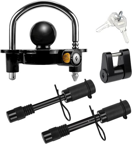 Cenipar Trailer Hitch Lock Set includes Yellow Trailer Locks Ball Hitch, 1/2 Inch and 5/8 Inch Receiver Hitch Pin Lock, 1/4 Inch Golden Trailer Hitch Lock Coupler Locking Pin, Share The Same 2 Keys in Kuwait