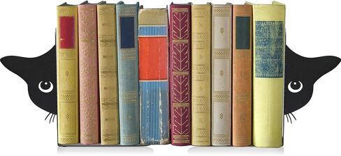 نهايات كتب معدنية لطيفة على شكل قطة سوداء - نهايات كتاب بتصميم قطة إبداعية لرف الكتب في المكتب المنزلي، هدية مثالية لمحبي القطط (أسود، نصف وجه) in Kuwait