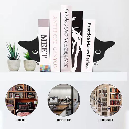 نهايات كتب معدنية لطيفة على شكل قطة سوداء - نهايات كتاب بتصميم قطة إبداعية لرف الكتب في المكتب المنزلي، هدية مثالية لمحبي القطط (أسود، نصف وجه) in Kuwait