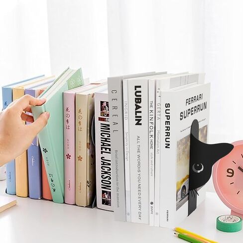 نهايات كتب معدنية لطيفة على شكل قطة سوداء - نهايات كتاب بتصميم قطة إبداعية لرف الكتب في المكتب المنزلي، هدية مثالية لمحبي القطط (أسود، نصف وجه) in Kuwait